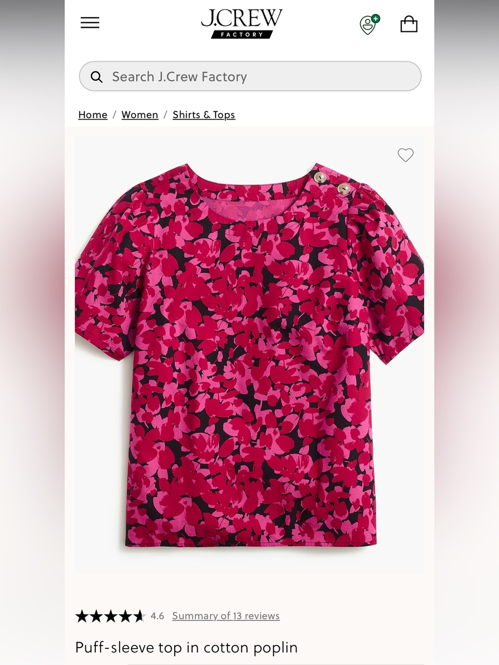 J. Crew Hot Pink and Black Floral Short Sleeve Top